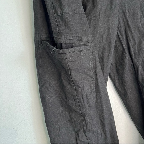 Rachel Zoe Pull On Cropped Pants Linen Blend Sz 12 Black Utility Boho casual - Picture 2 of 11